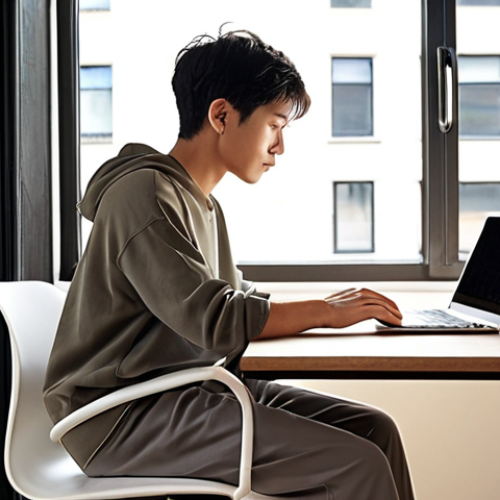 Home 15 **
"A person comfortably working from home, wearing Uniqlo Airism Jogger Pants, sitting at a desk with a laptop, bathed in soft, natural light, conveying a sense of relaxed productivity. Modern interior, minimalist design, focusing on the comfort and stylish look of the jogger pants."
**